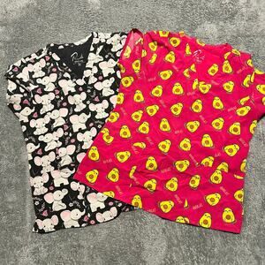 Prints By Maevn Scrub Tops Lot Womens Medium  Print Elephant Avocat Avocado